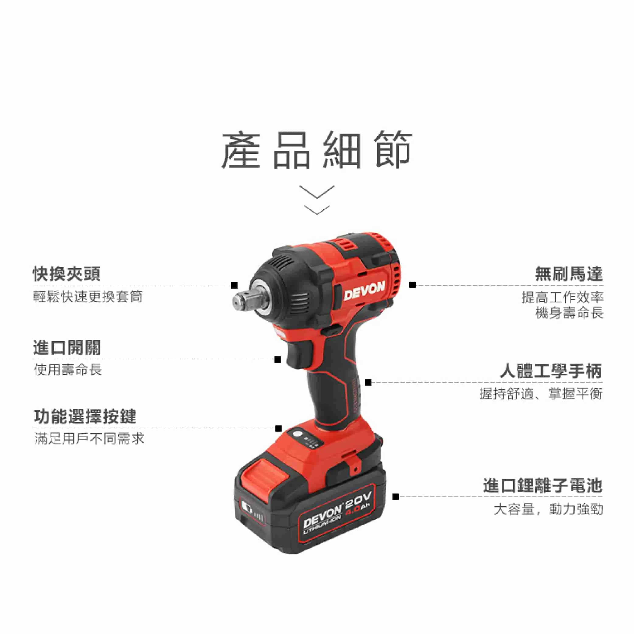 【飆破盤】DEVON大有 20V無刷4分扳手350Nm