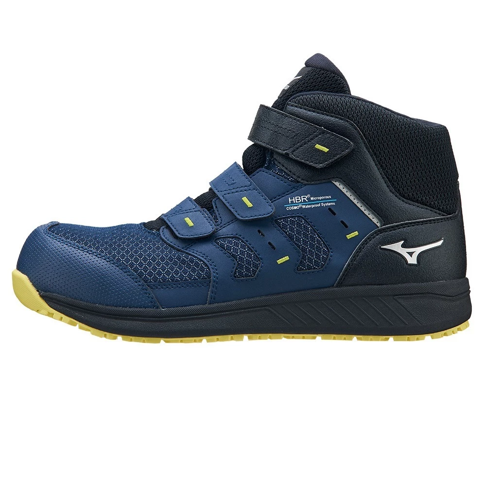 【飆破盤】MIZUNO 美津濃 安全鞋 F1GA256214 工作鞋 工程 保護 高筒黃底黑藍身白後小勾