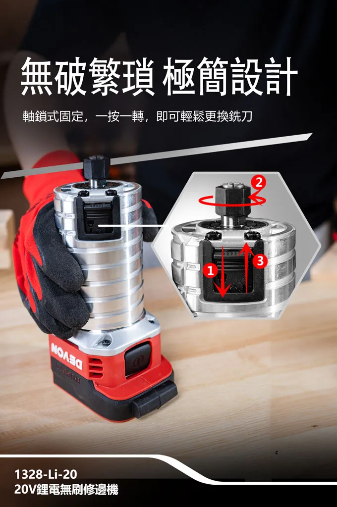 【飆破盤】DEVON大有 20V 1328-LI-20 充電無刷 修邊機 空機 木工 裝潢 工程
