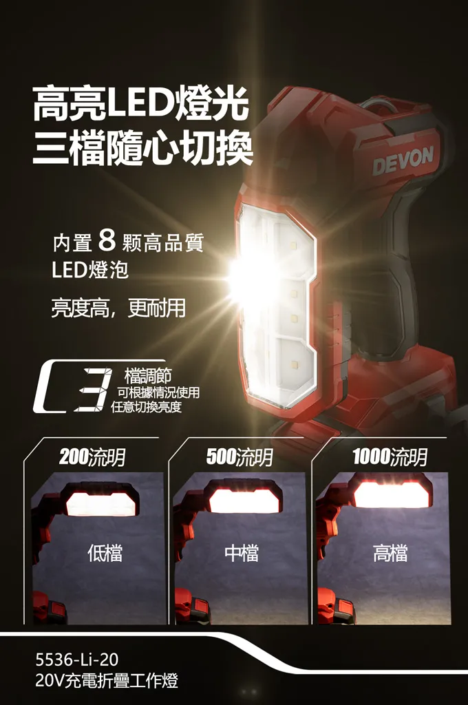 【飆破盤】DEVON大有-20V 摺疊工作燈 1000lm/3700K 照明 燈具
