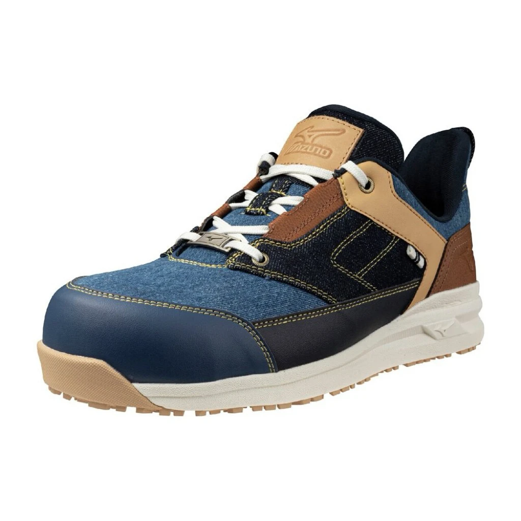 【飆破盤】MIZUNO 美津濃 安全鞋 F1GA257591 黃白底藍棕黃身 防護鞋 安全鞋 工作鞋 塑鋼頭 輕量 保護