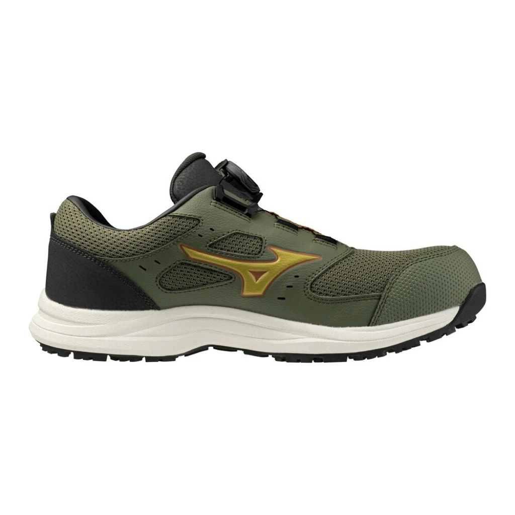 【飆破盤】MIZUNO 美津濃 安全鞋 F1GA266336 白底軍線身金勾 工作鞋 保護 輕量 防滑 塑鋼頭 透氣