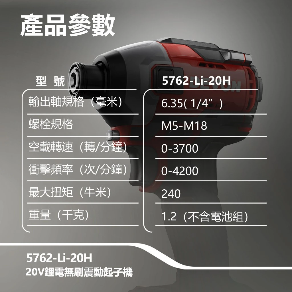 【飆破盤】DEVON大有 20V無刷衝擊起子 5762-LI-20 無碳刷 裝潢 工程 工作