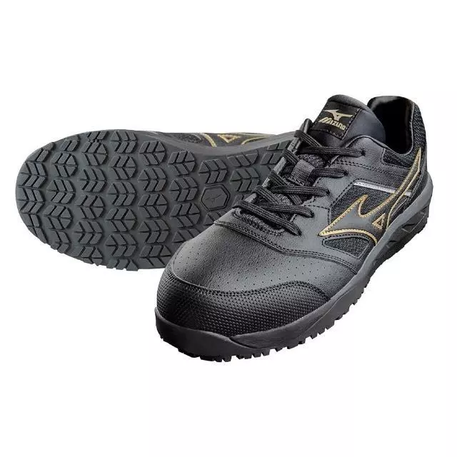 【飆破盤】MIZUNO 美津濃 安全鞋 黑底黑身金黑勾 松懋SMU F1GD247991 保護鞋 工作 鞋子 工程