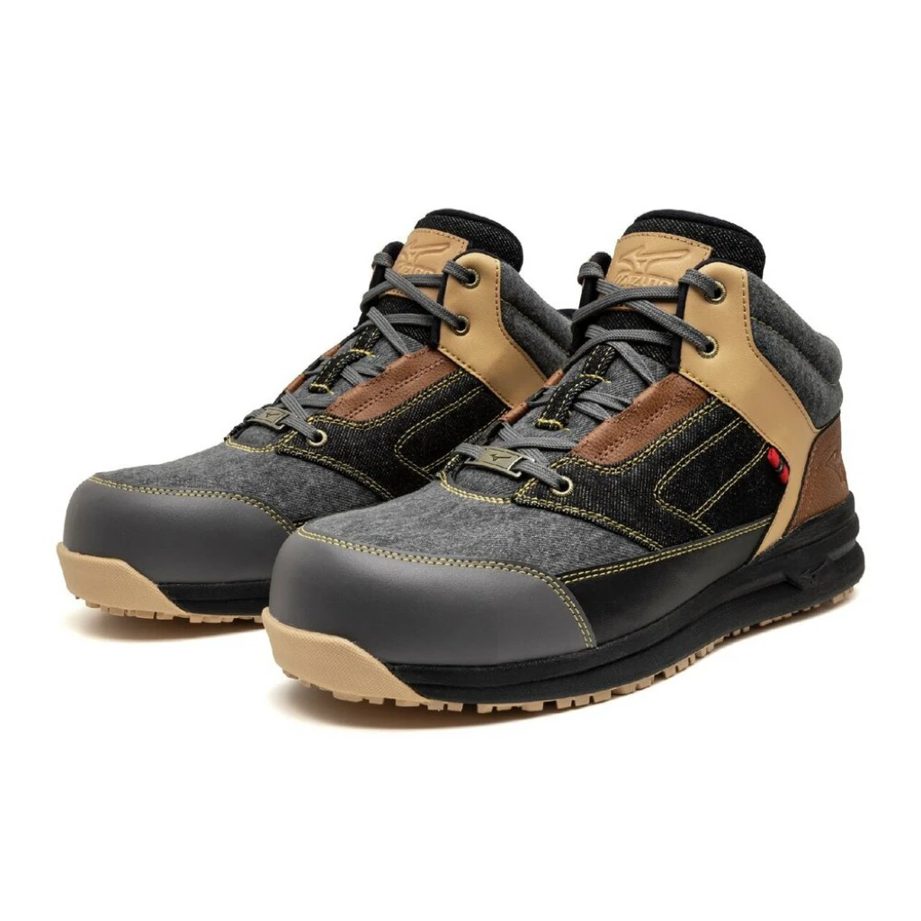 【飆破盤】MIZUNO 美津濃 F1GA257492-26.0 安全鞋 黃底黑棕黃身 26號 工作鞋 保護 高筒 單寧