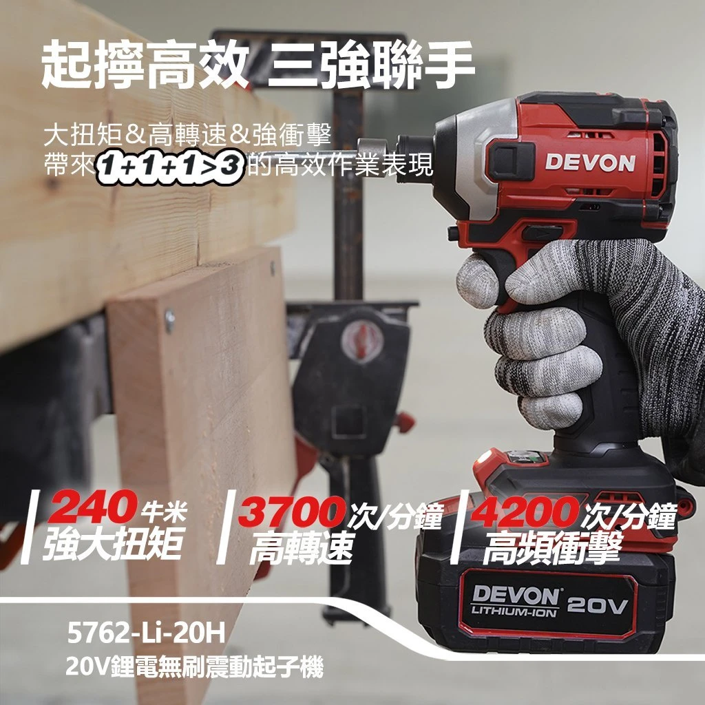 【飆破盤】DEVON大有 20V無刷衝擊起子 5762-LI-20 無碳刷 裝潢 工程 工作