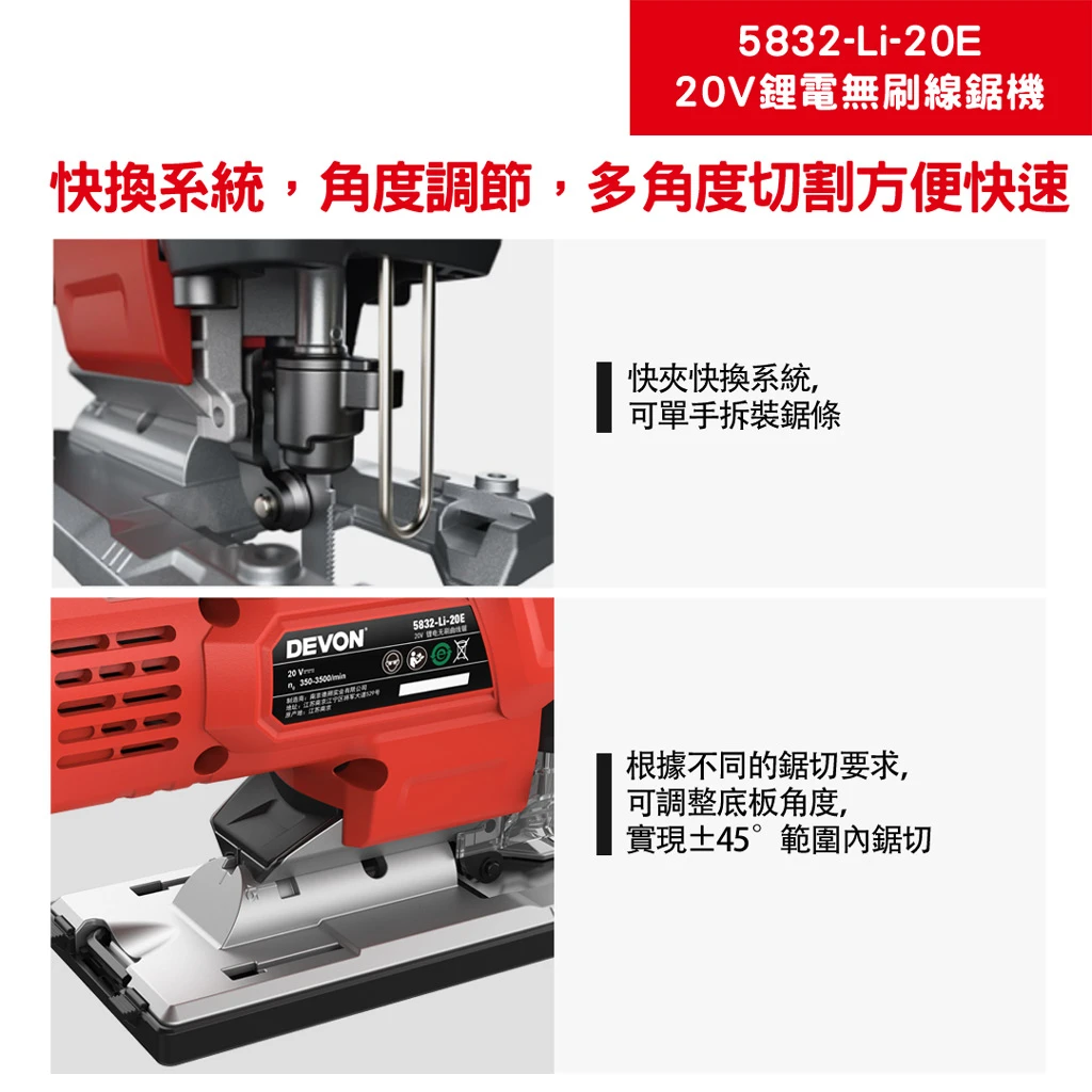 【飆破盤】DEVON大有-20V無刷線鋸機-雙鋰電組 5832-LI-20E 手持電鋸 多功能 電鋸 切割鋸 木工