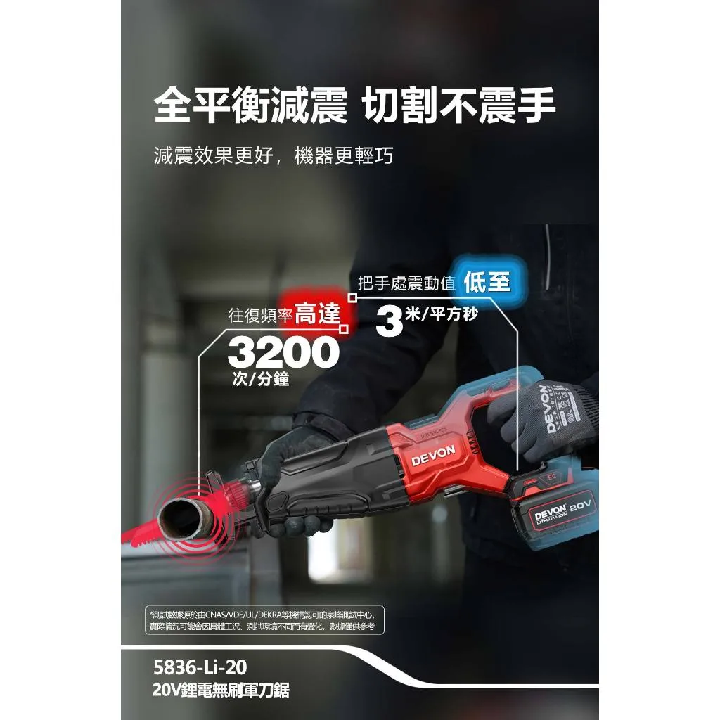 【飆破盤】DEVON大有 20V充電無刷軍刀鋸 5836-LI-20 木工 工程 電工 裝潢 無碳刷