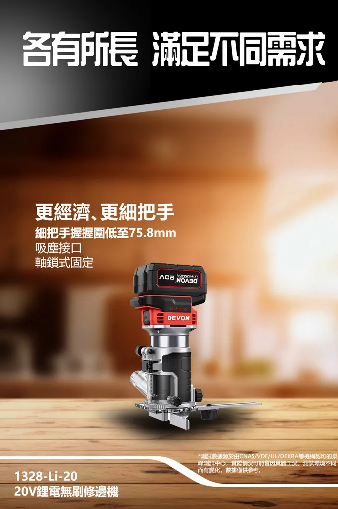 【飆破盤】DEVON大有 20V 1328-LI-20 充電無刷 修邊機 空機 木工 裝潢 工程