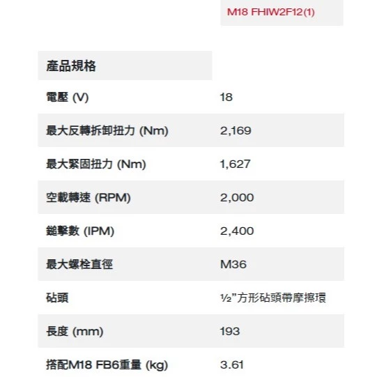 【飆破盤】美沃奇 Milwaukee 米沃奇 M18 FHIW2F12 18V鋰電無碳刷 4分 1/2＂高扭力衝擊扳手