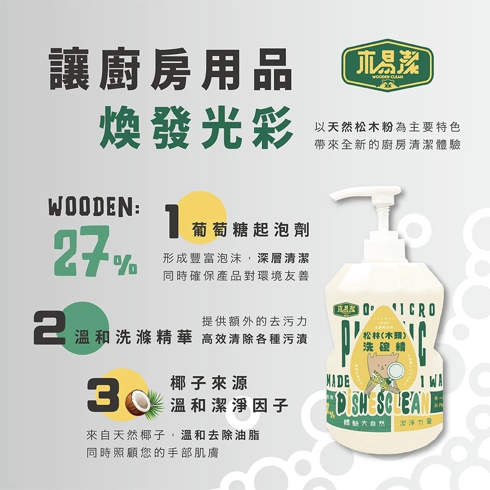 【飆破盤】木易潔 Wooden Clean 松木洗碗精 木頭洗碗精 天然 溫和 環保 家庭必備 餐飲業 戶外 廚房