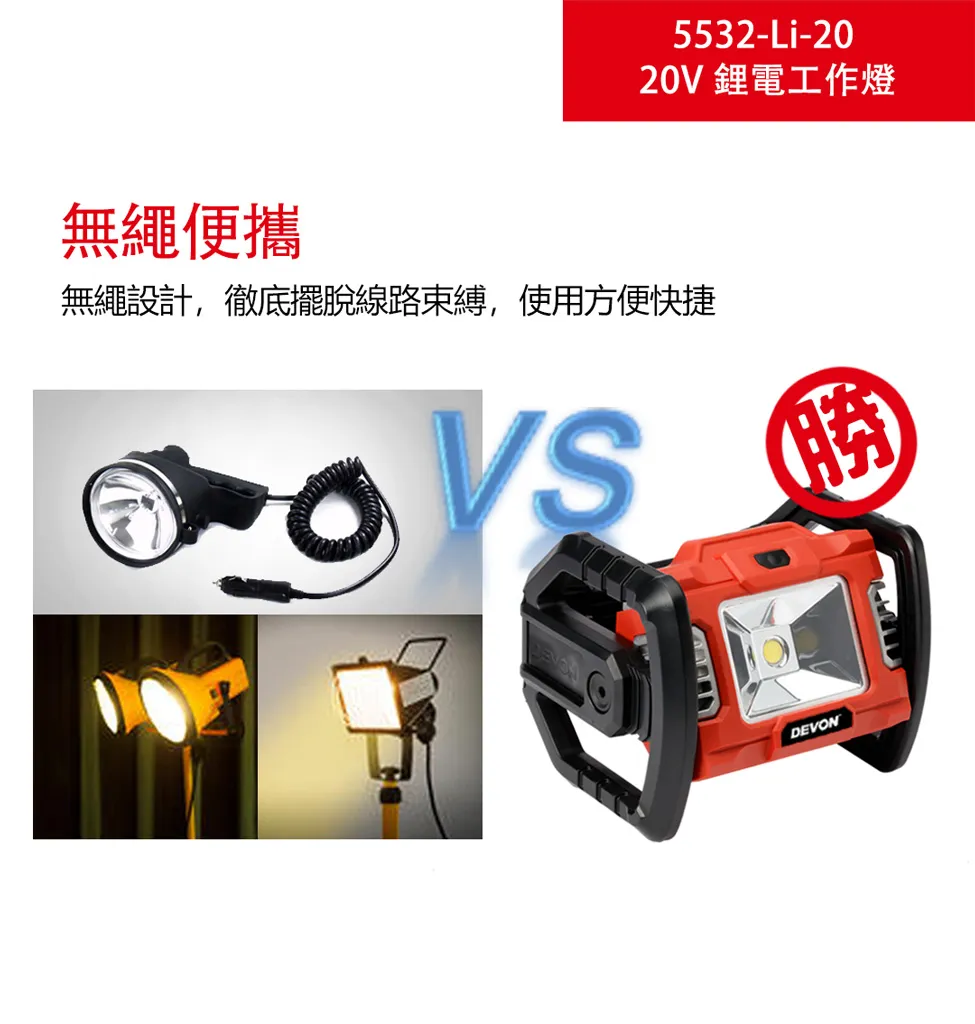 【飆破盤】DEVON大有 20V 充電工作燈