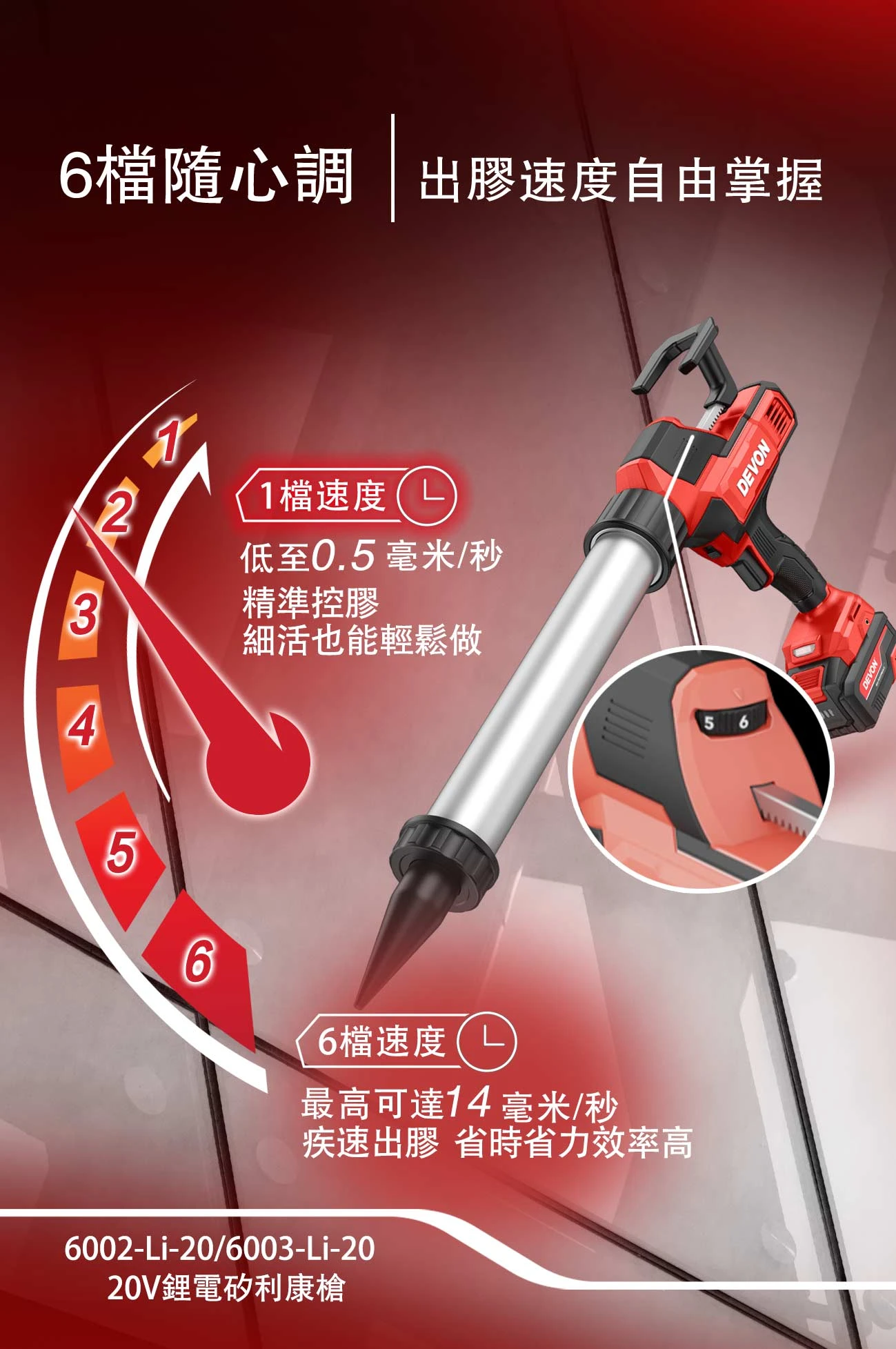 【飆破盤】DEVON大有-20V充電無刷矽利康槍 6002-LI-20/6003-LI-20 打膠槍 矽利康槍