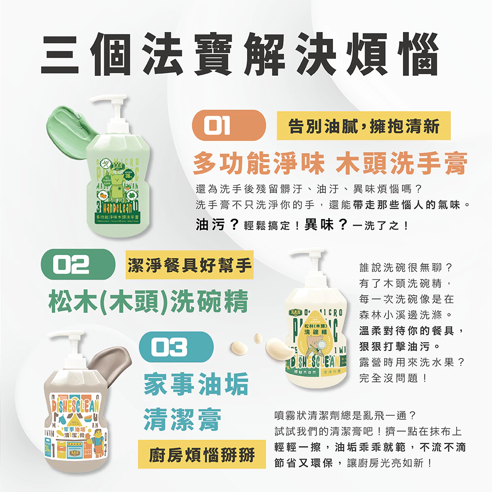 【飆破盤】木易潔 Wooden Clean 綠色家事清潔禮盒組 木頭洗手膏 家事油垢清潔膏 木頭洗碗精 三入組 送禮