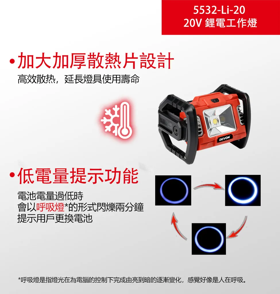 【飆破盤】DEVON大有 20V 充電工作燈