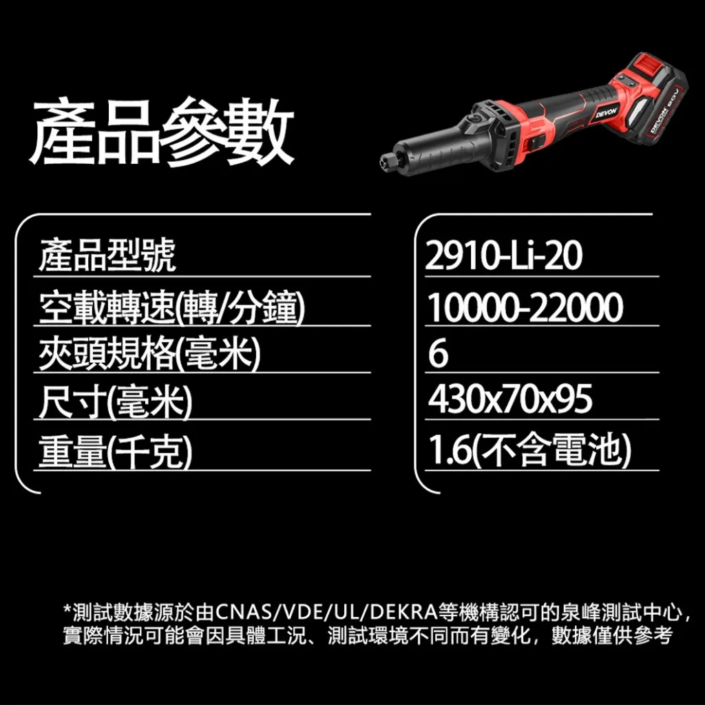 【飆破盤】DEVON大有 20V充電直柄刻磨機 6mm 2910-LI-20 雕刻 工程 打磨 水電 電工