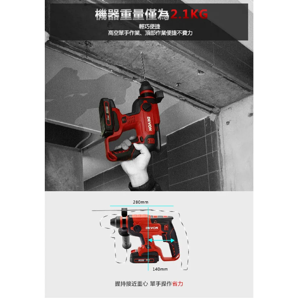 【飆破盤】DEVON大有 5401-LI-20RH 20V無刷電鎚鑽 四溝 電動工具 裝潢 水電 工程