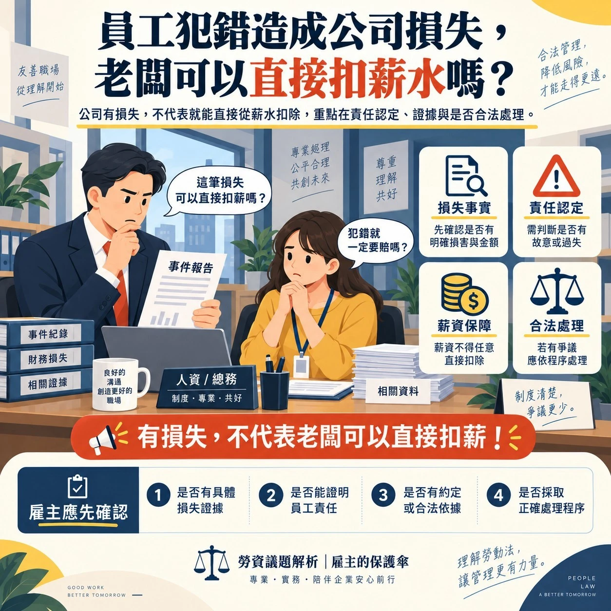 員工犯錯造成公司損失，老闆可以直接扣薪水嗎？ - 台中勞動契約擬定｜台中勞資協調