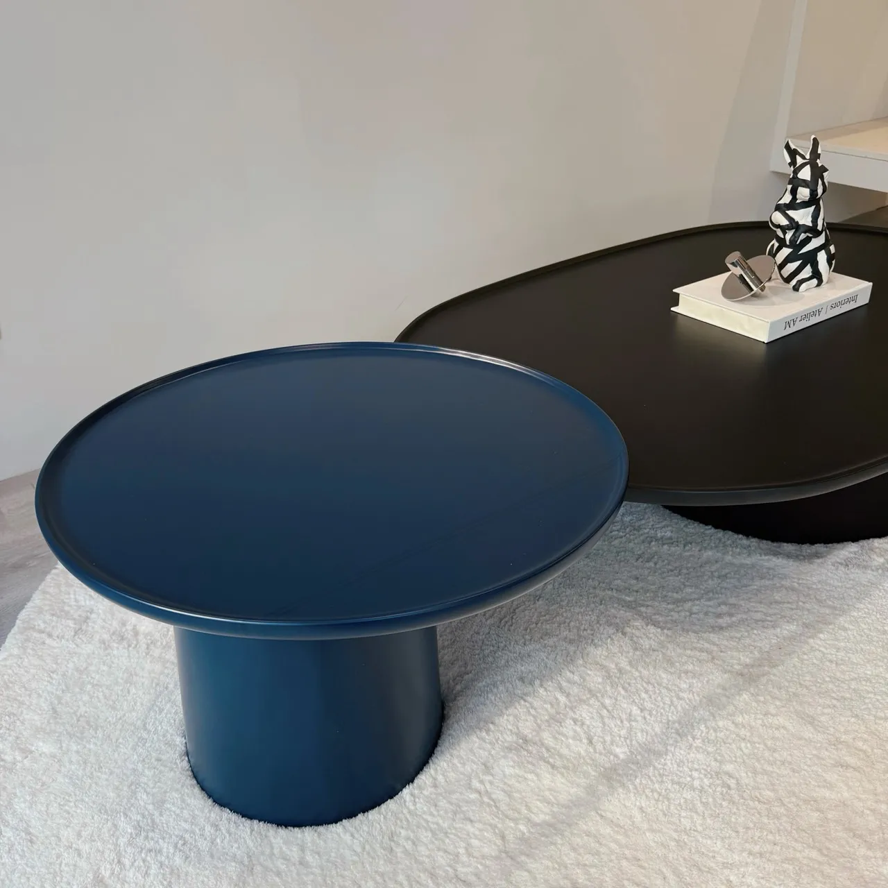 藍色實木皮茶几