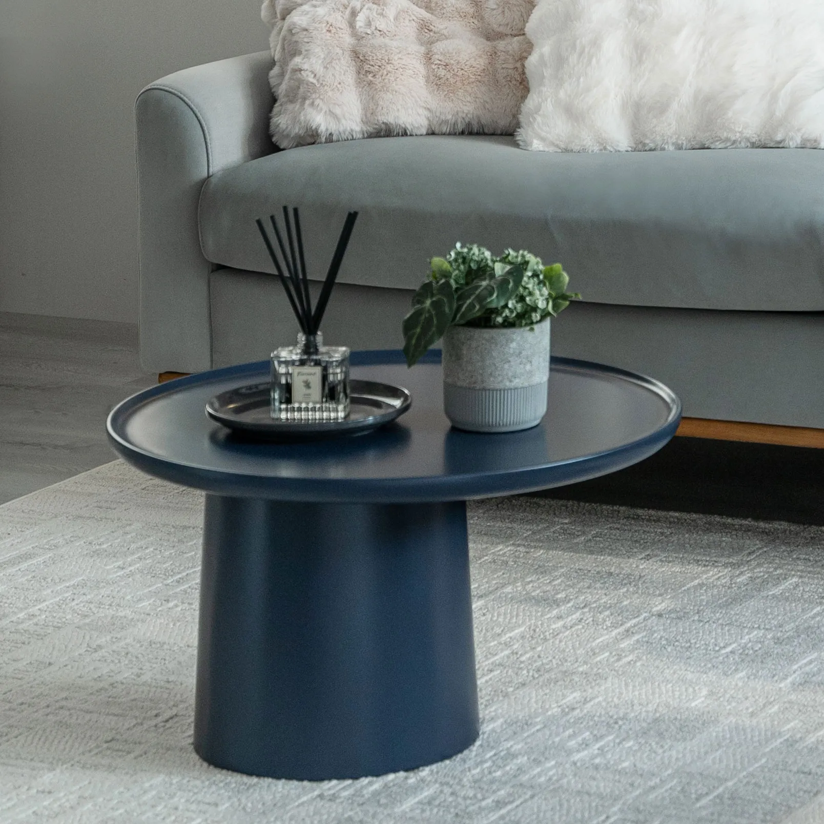 藍色實木皮茶几