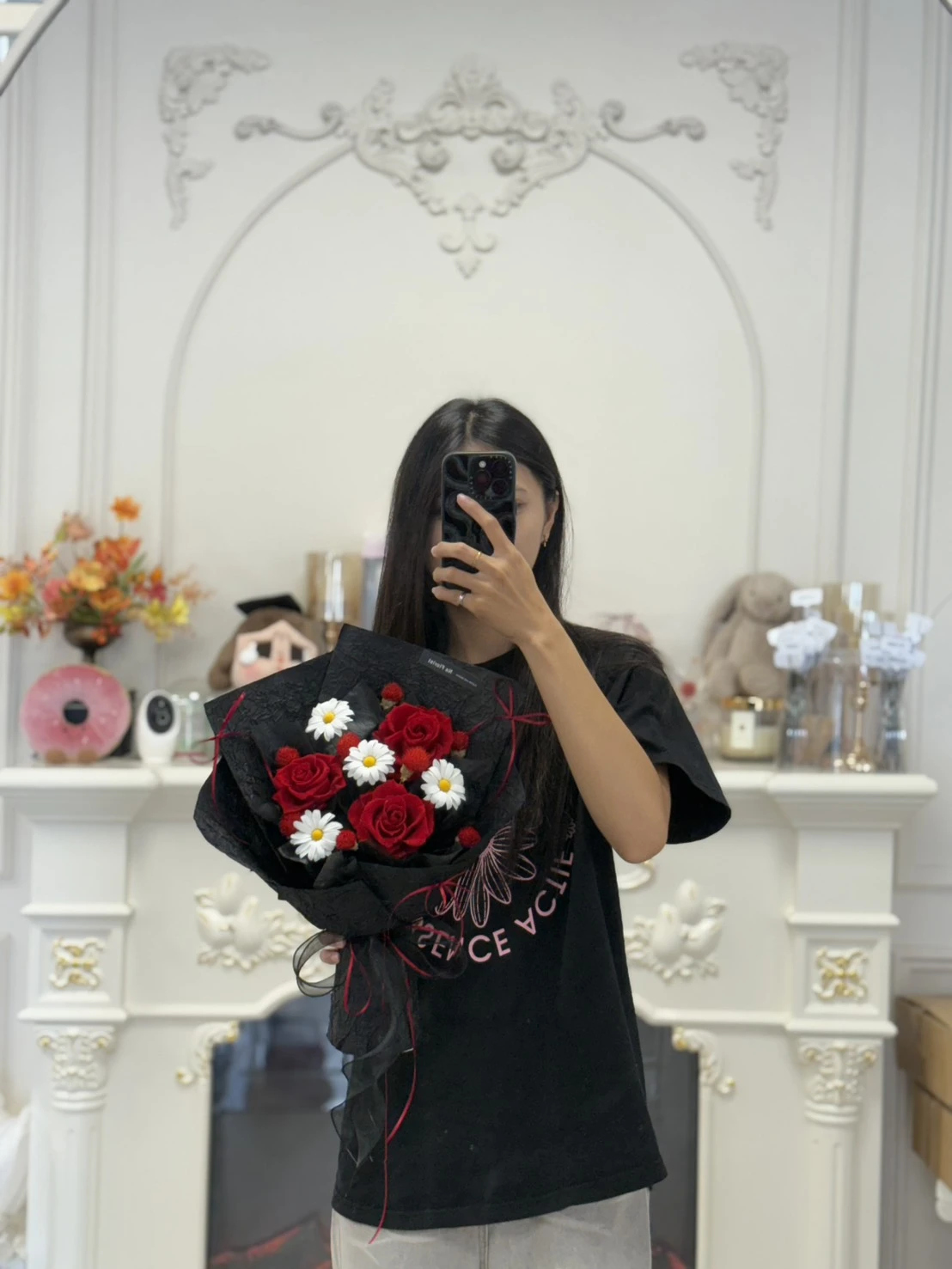 紅玫瑰黑系永生花束