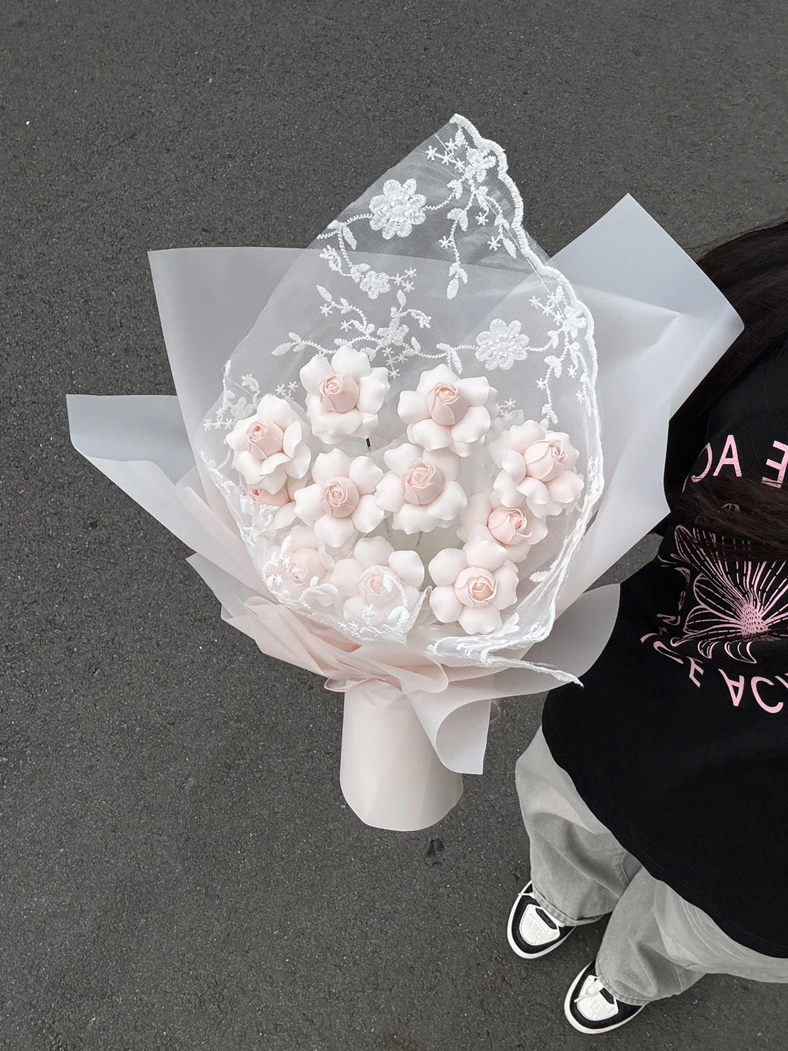 蕾絲粉玫瑰香皂花束