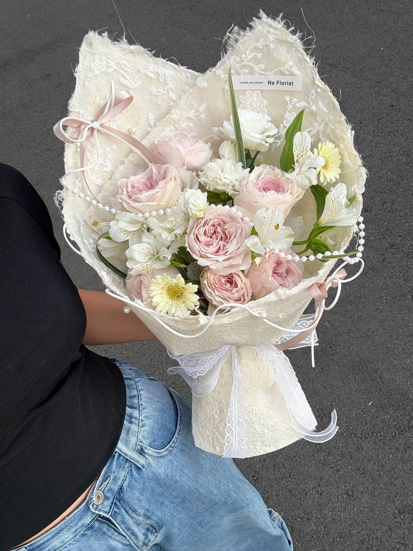 非洲菊玫瑰進口珍珠鮮花花束