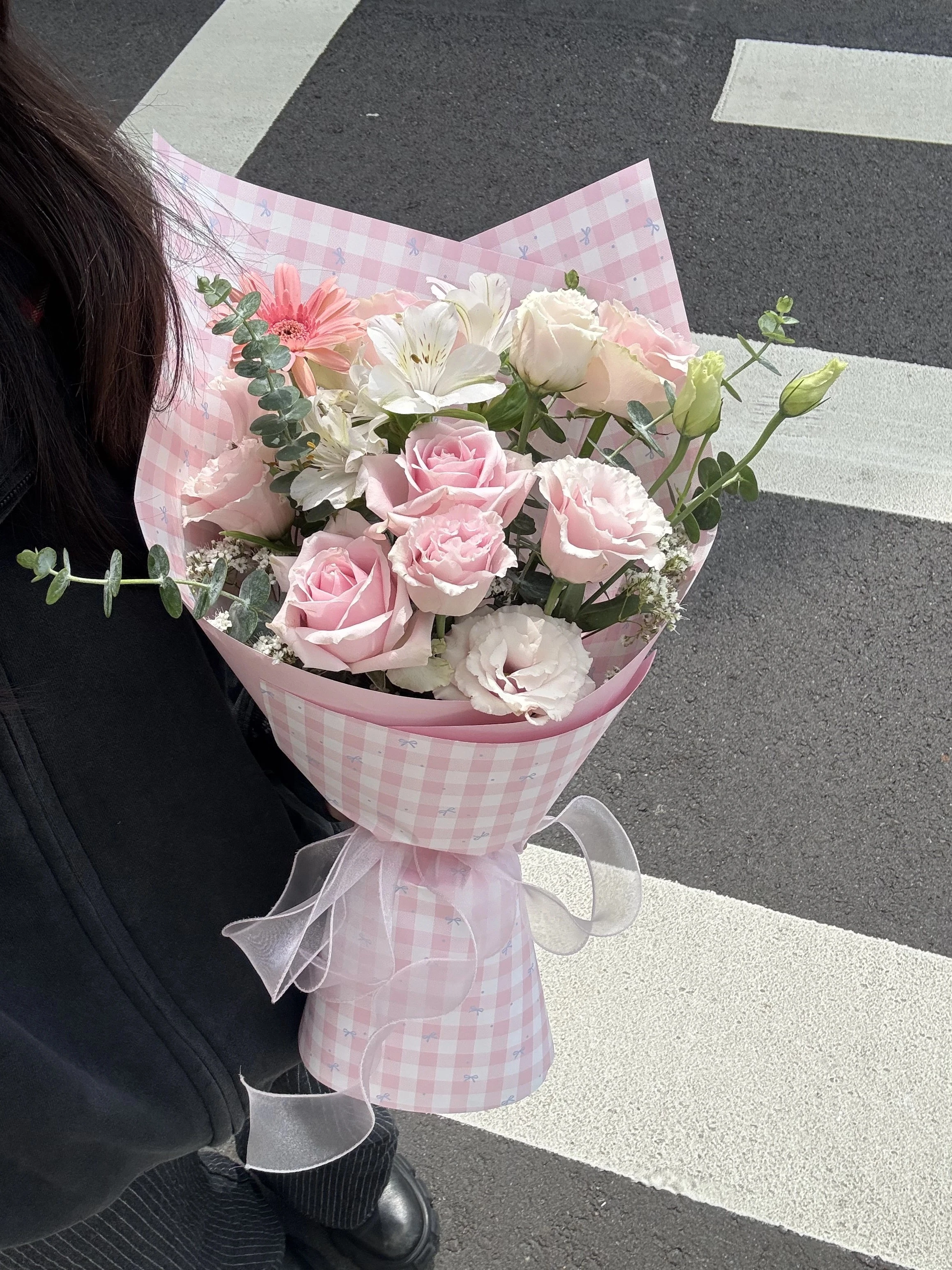 粉系鮮花格子