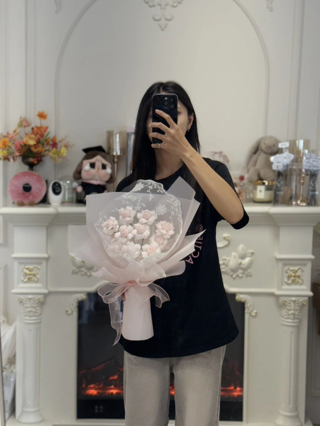 蕾絲粉玫瑰香皂花束