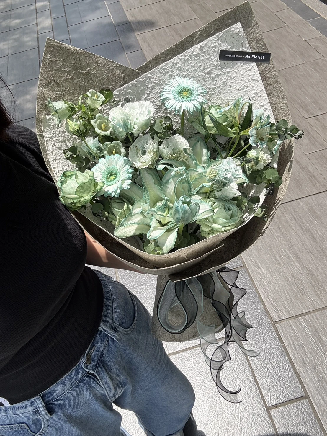 薄荷非洲菊玫瑰鮮花花束