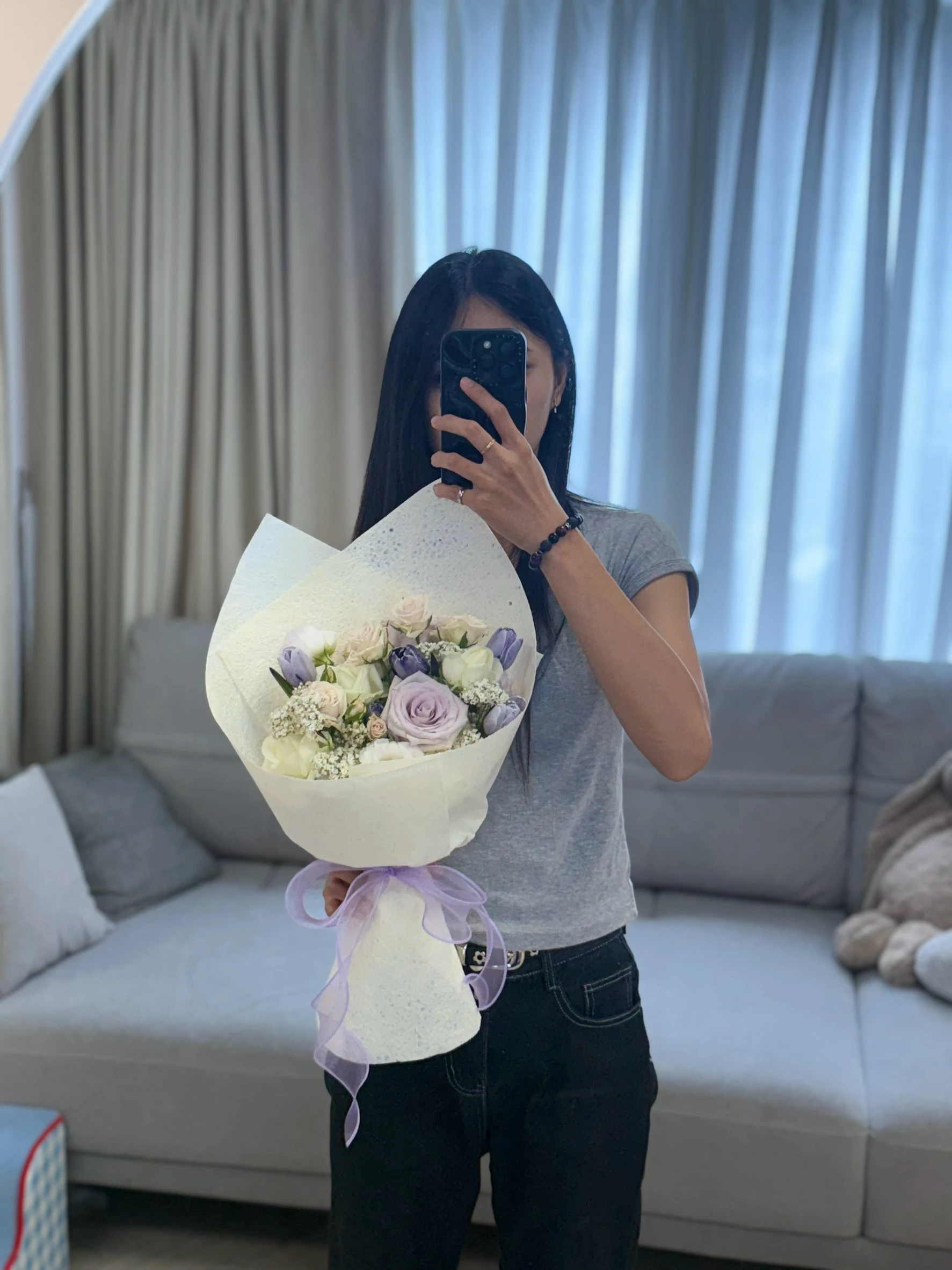 紫鬱金香玫瑰花束