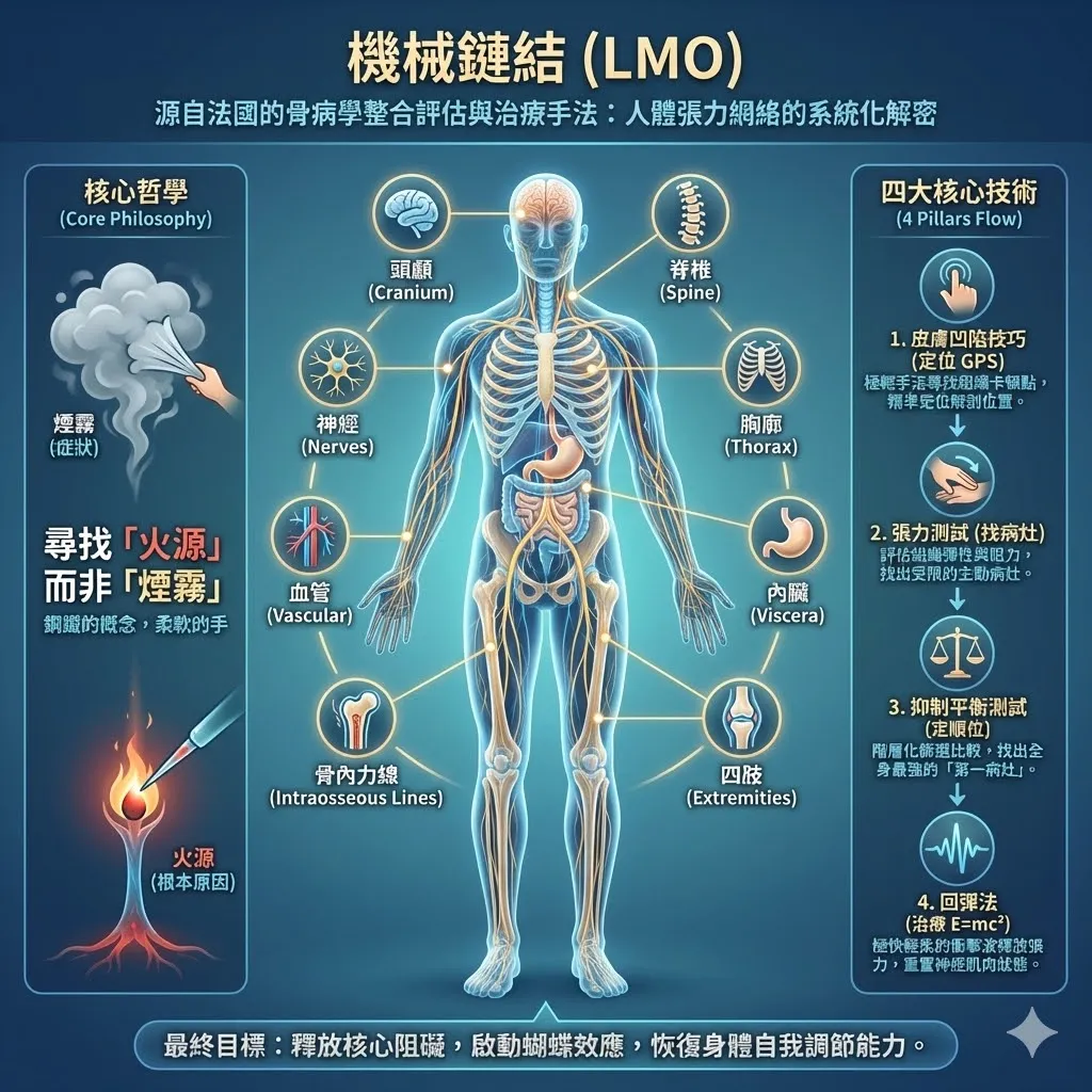【 LMO 機械鏈結 (Lien Mécanique Osteopathique)】還在靠止痛藥壓制偏頭痛？是時候關掉大腦深處的「疼痛警報器」了。