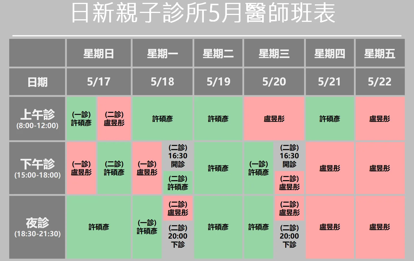 醫師班表異動公告