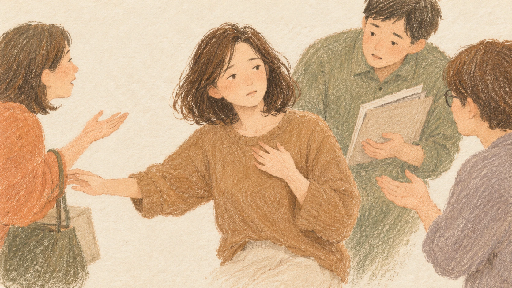 討好型人格示意插畫:明明不願意卻仍答應,習慣迎合他人並壓抑自己的需求