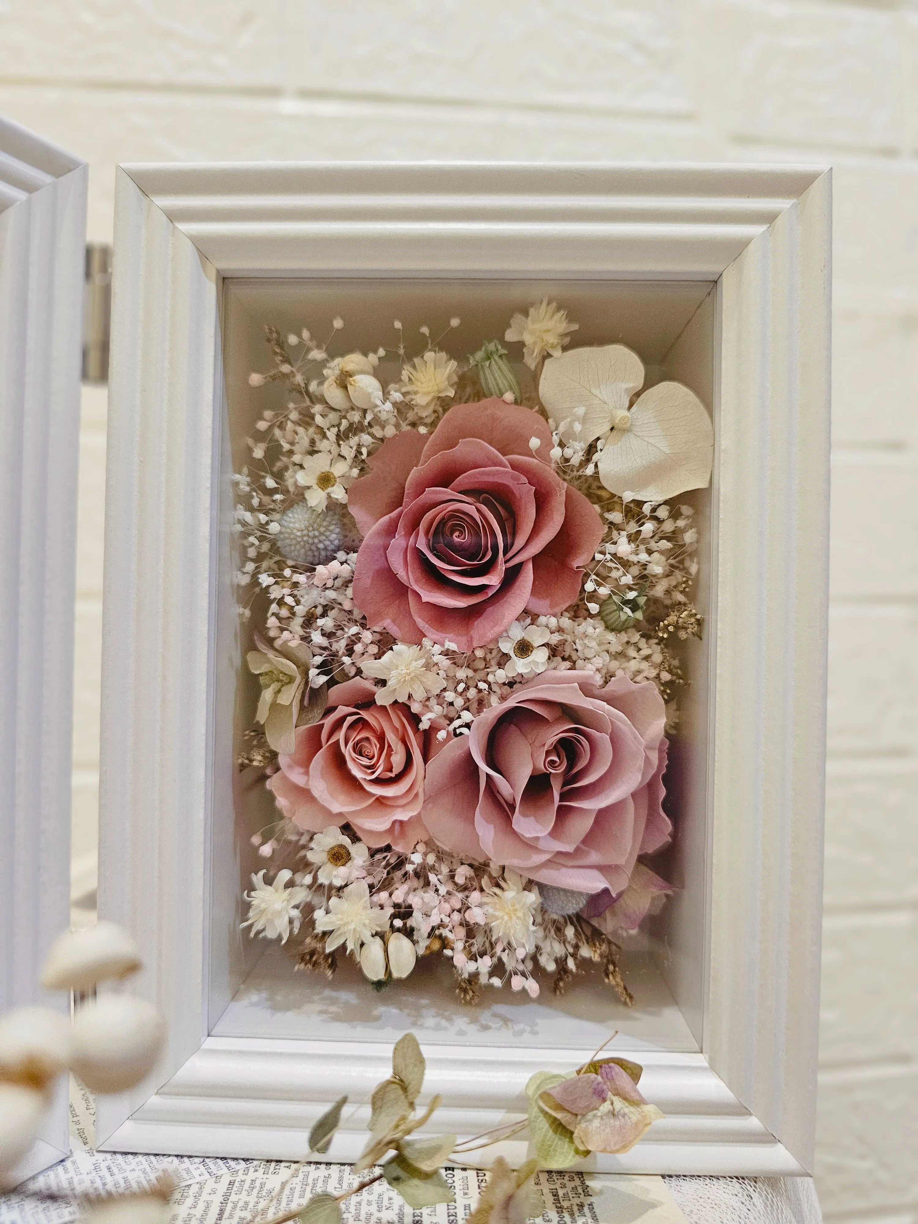 柔粉玫瑰-永生花相框