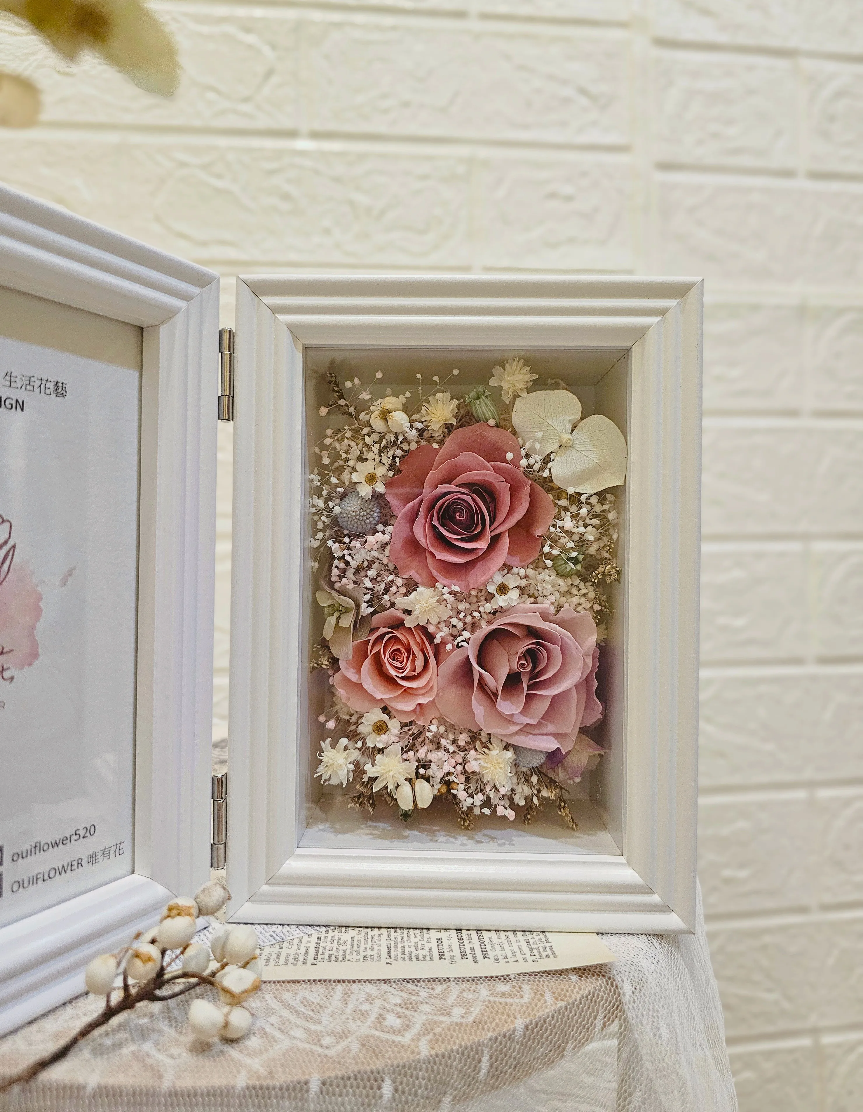 柔粉玫瑰-永生花相框
