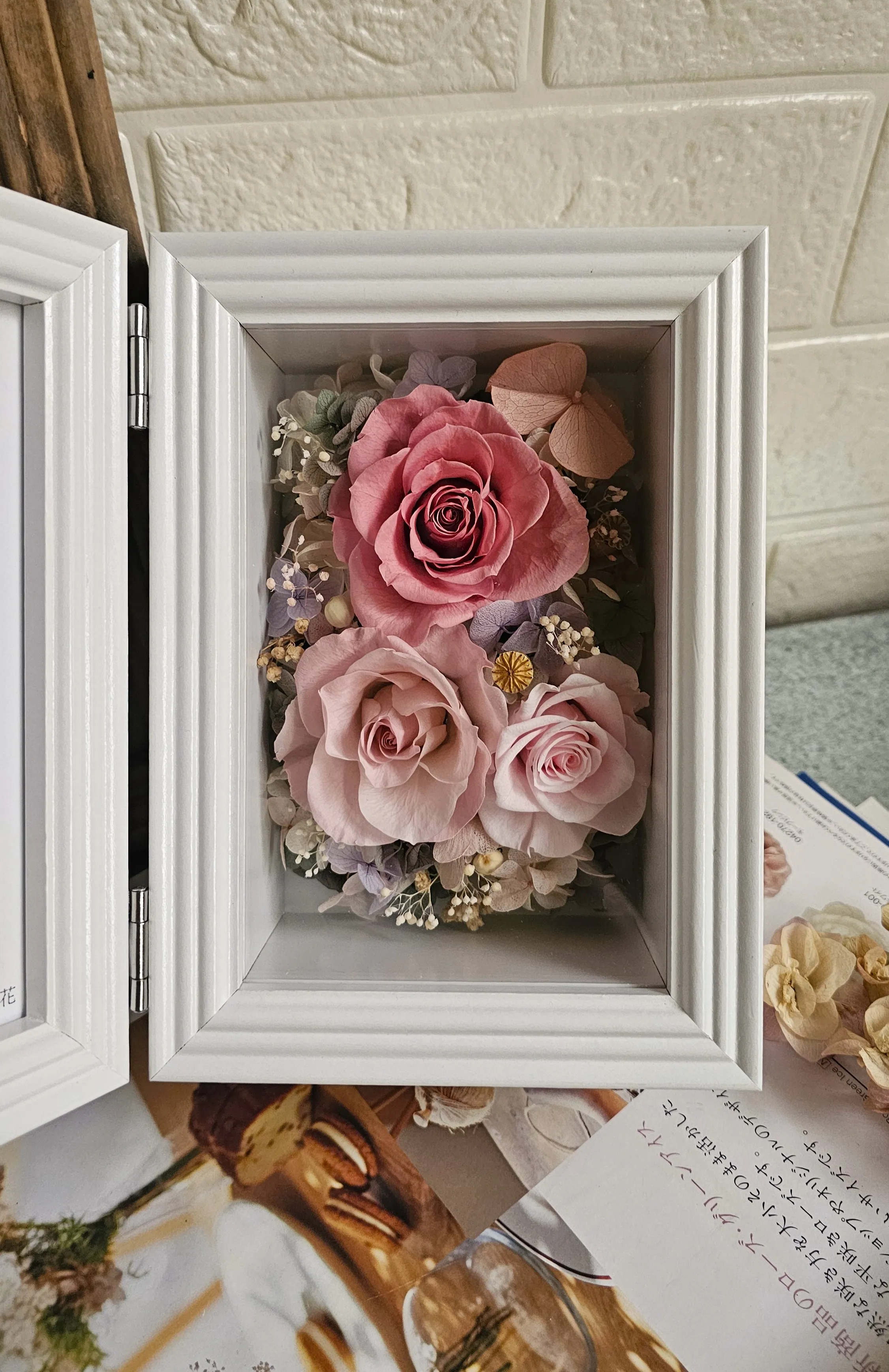 粉色花景-永生花相框