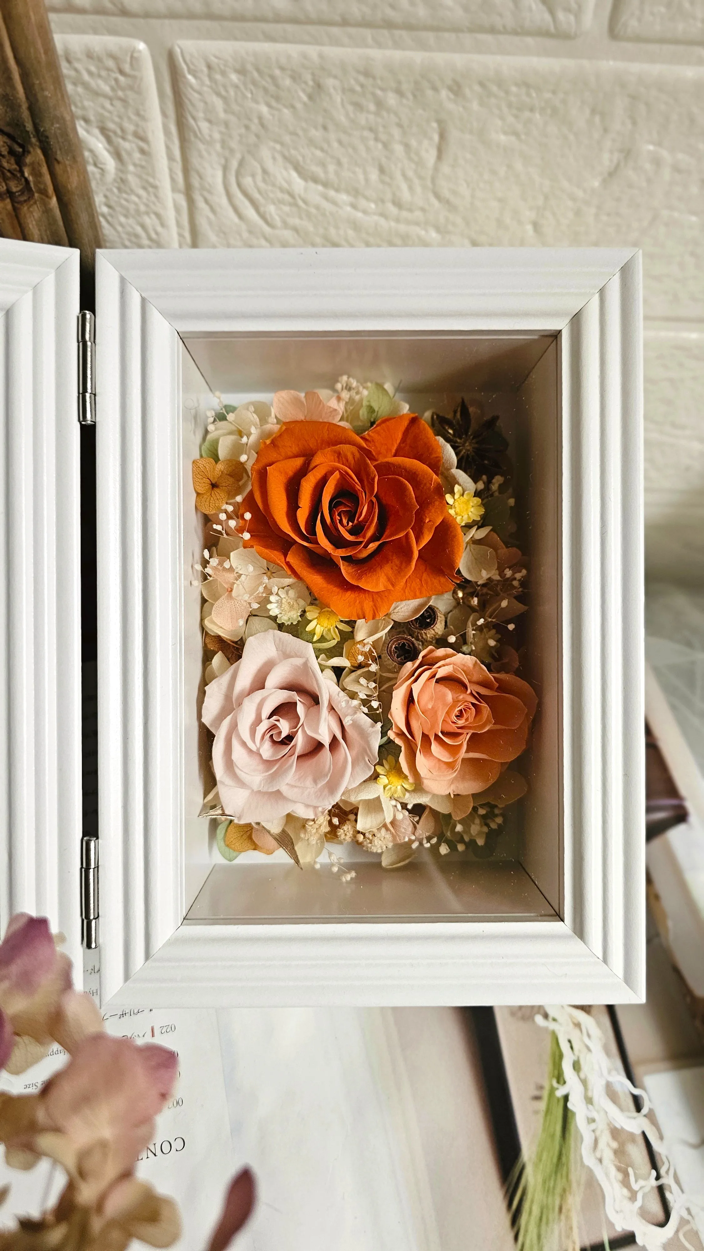 時光花匣・暖橘-永生花相框