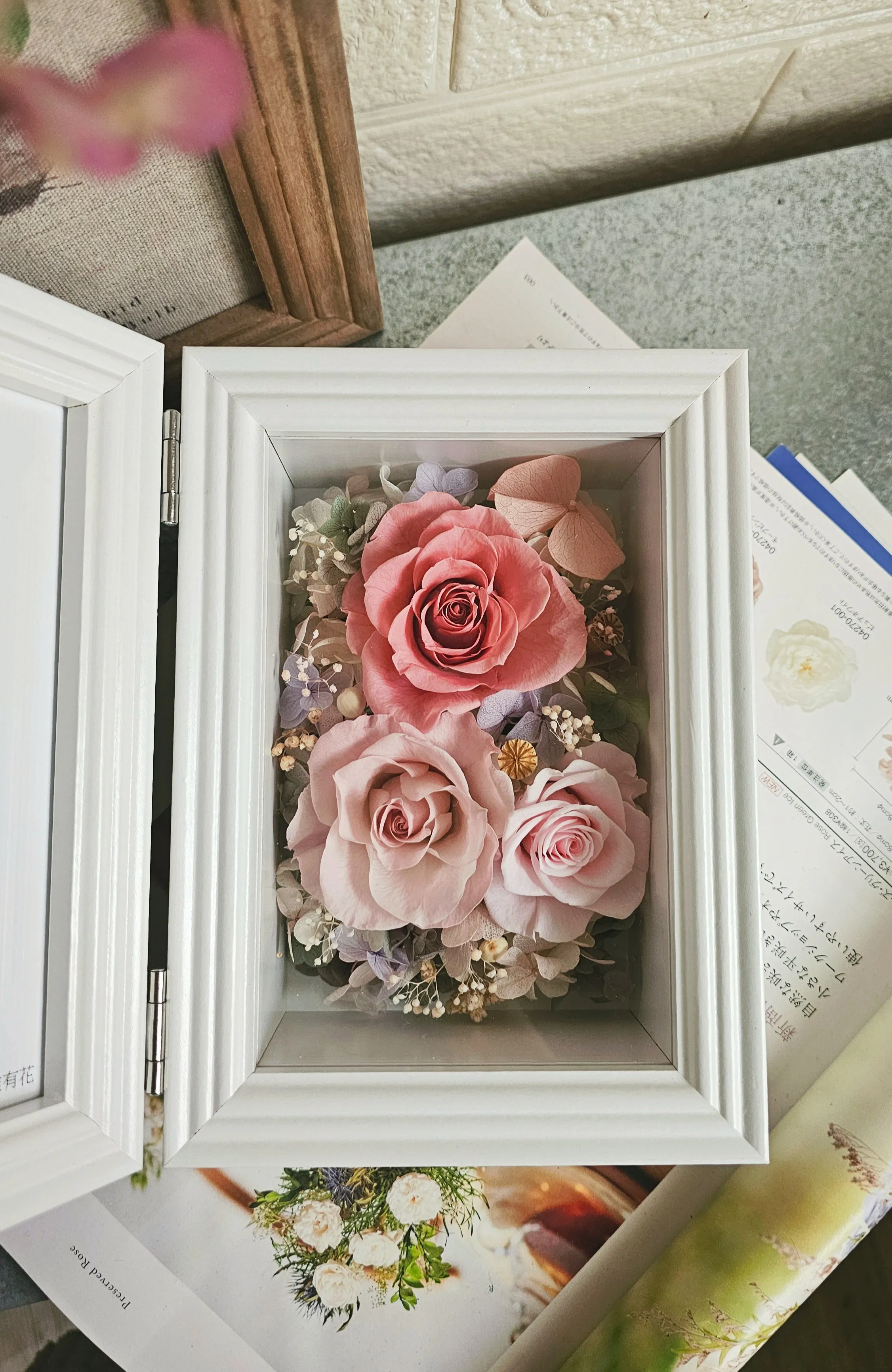 粉色花景-永生花相框