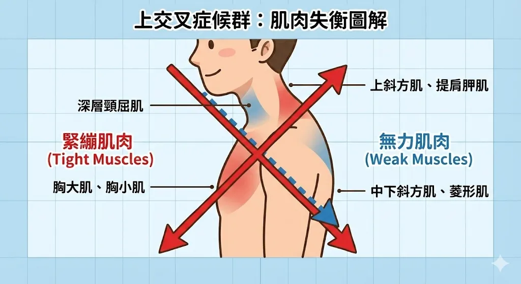 肩頸僵硬、像背了千斤頂？小心「上交叉症候群」找上門！台北物理治療所/台北物理治療