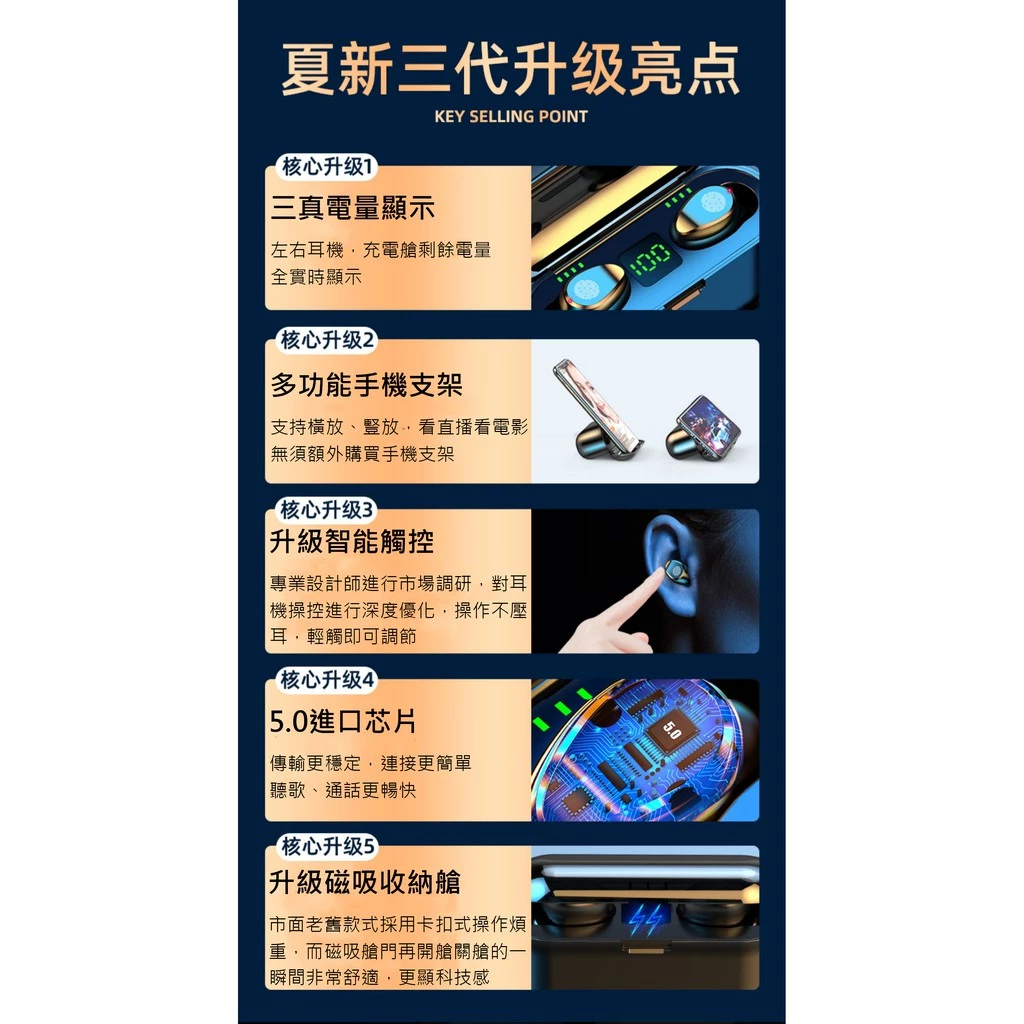 Amoi夏新【尊享版】F9 無線藍芽耳機 藍牙5.0 智能觸控 自動配動 蘋果、安卓適用 運動耳機