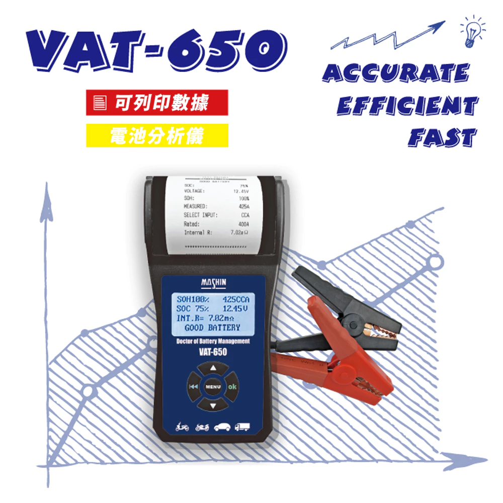 麻新電子 VAT-650 12V 機車電池測試器 鉛酸電池 測試器 機車電池可測 檢測機 發電機 啟動馬達