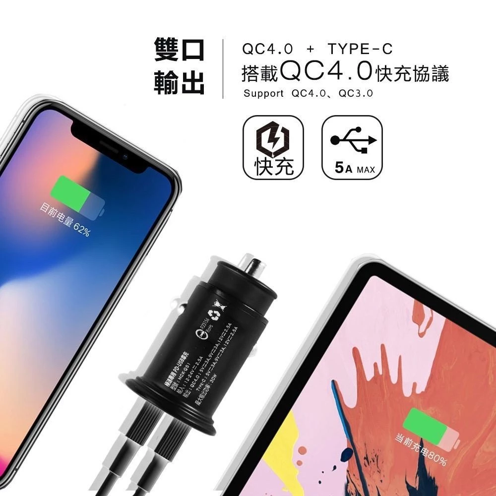 極速專用 PD+QC 快充車充 PD+QC快充27W 車用充電頭 點菸器 台灣製造【保固一年】