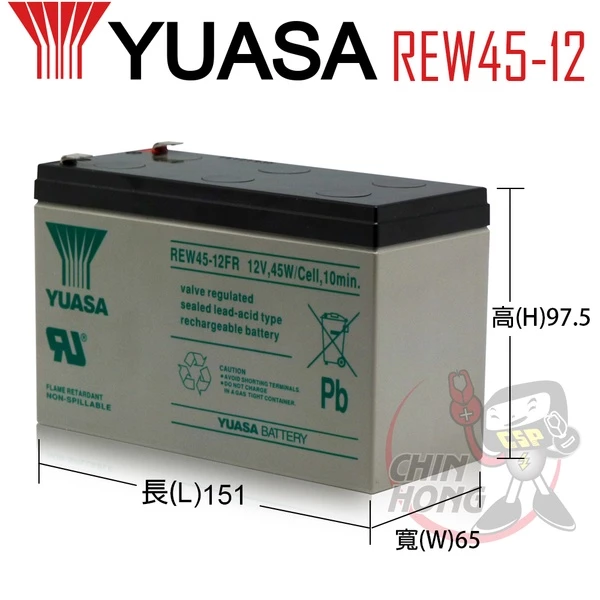 YUASA湯淺REW45-12閥調密閉式鉛酸電池 12V45W UPS不斷電系統 消防系統 兒童電動車 玩具車