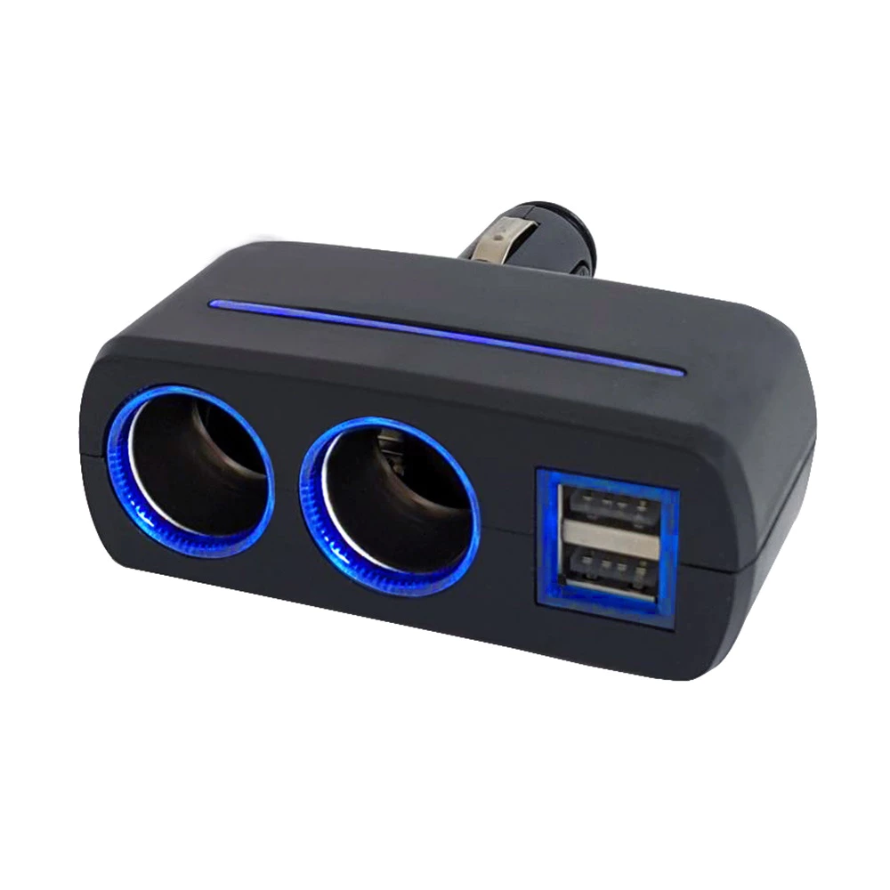 大功率雙孔+雙USB多角度插座(1637) 車用插座/點菸器插座/雙USB/LED/車充