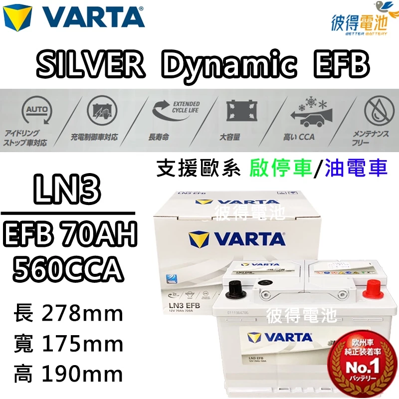 德國NEW VARTA華達 LN3 EFB 70AH 歐規汽車電瓶 怠速熄火車 適用BMW Mini Coupe