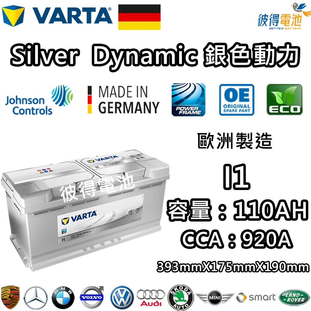 德國VARTA華達 I1 110AH 銀色動力 汽車電瓶 LN6 61038 適用福斯VW Touareg 德國進口
