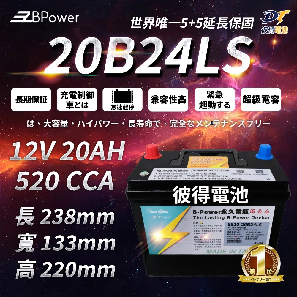 BPower 永久電瓶 20B24LS 超級電容 鋰鐵電池 日規電池 怠速熄火可安裝 12年保固