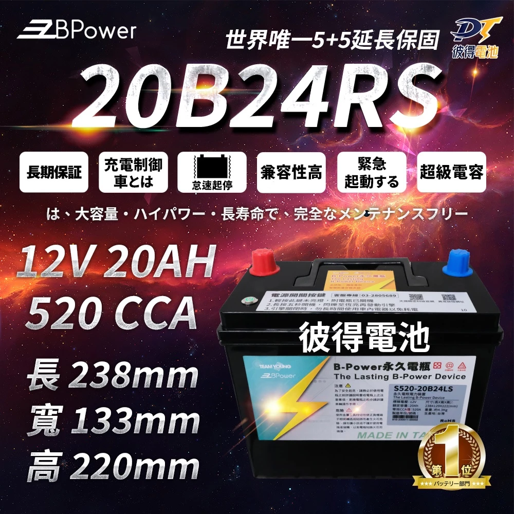 BPower 永久電瓶 20B24RS 超級電容 鋰鐵電池 日規電池 怠速熄火可安裝 12年保固