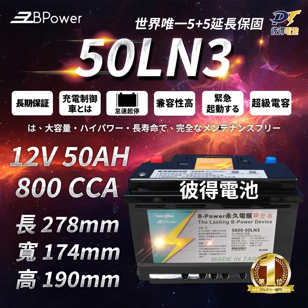 BPower 永久電瓶 50LN3 超級電容 鋰鐵電池 歐規電池 怠速熄火可安裝 12年保固